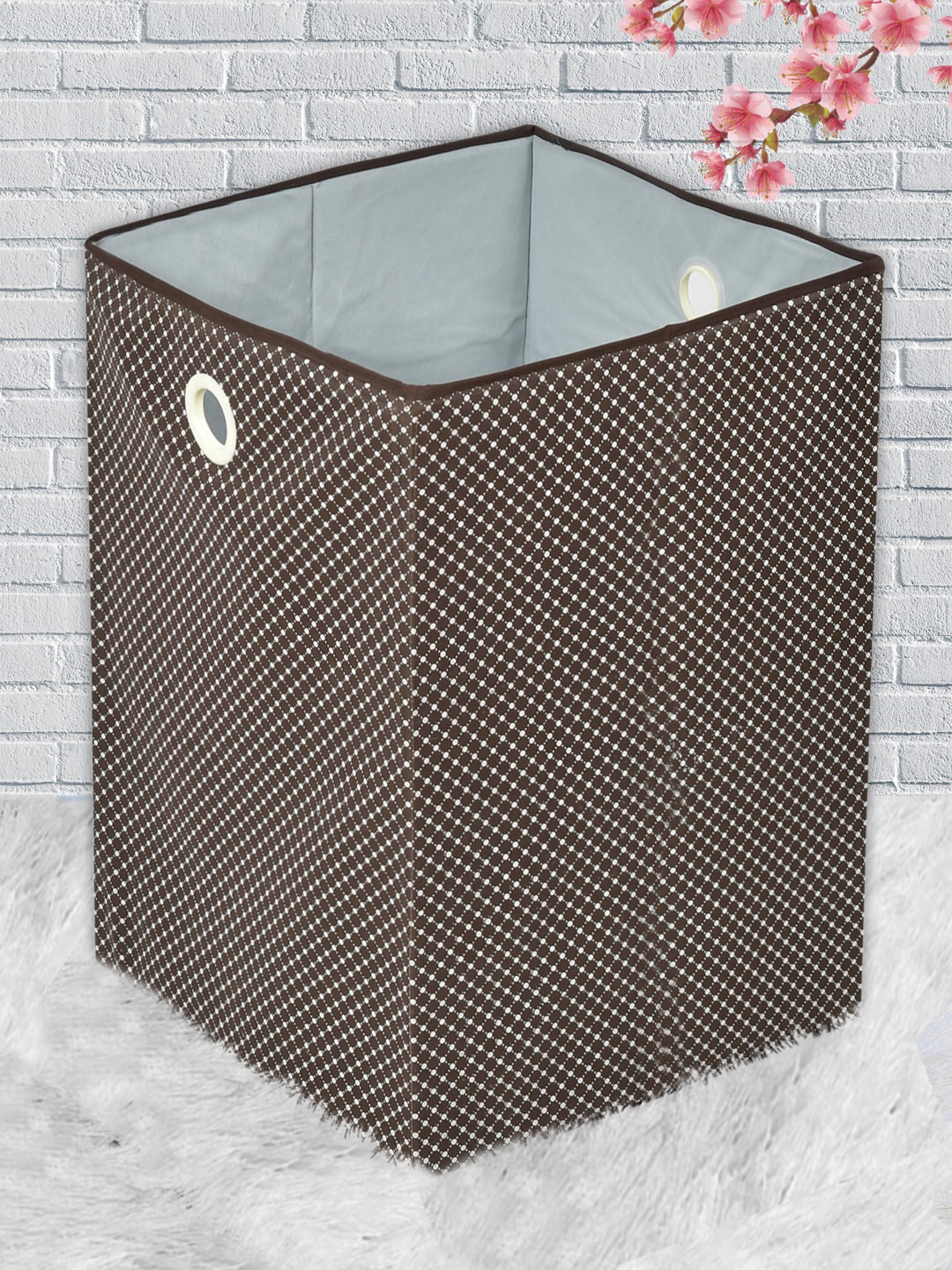 Kuber Industries Maroon Polka Dot Printed Cotton Foldable Large Laundry Basket