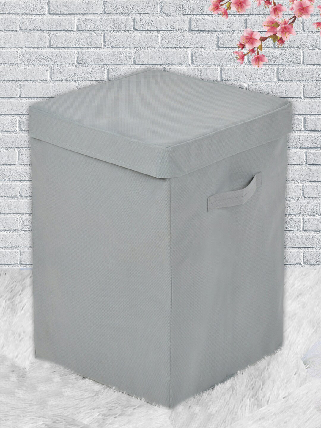 Kuber Industries Grey Solid Laundry Bag With Lid & Handles