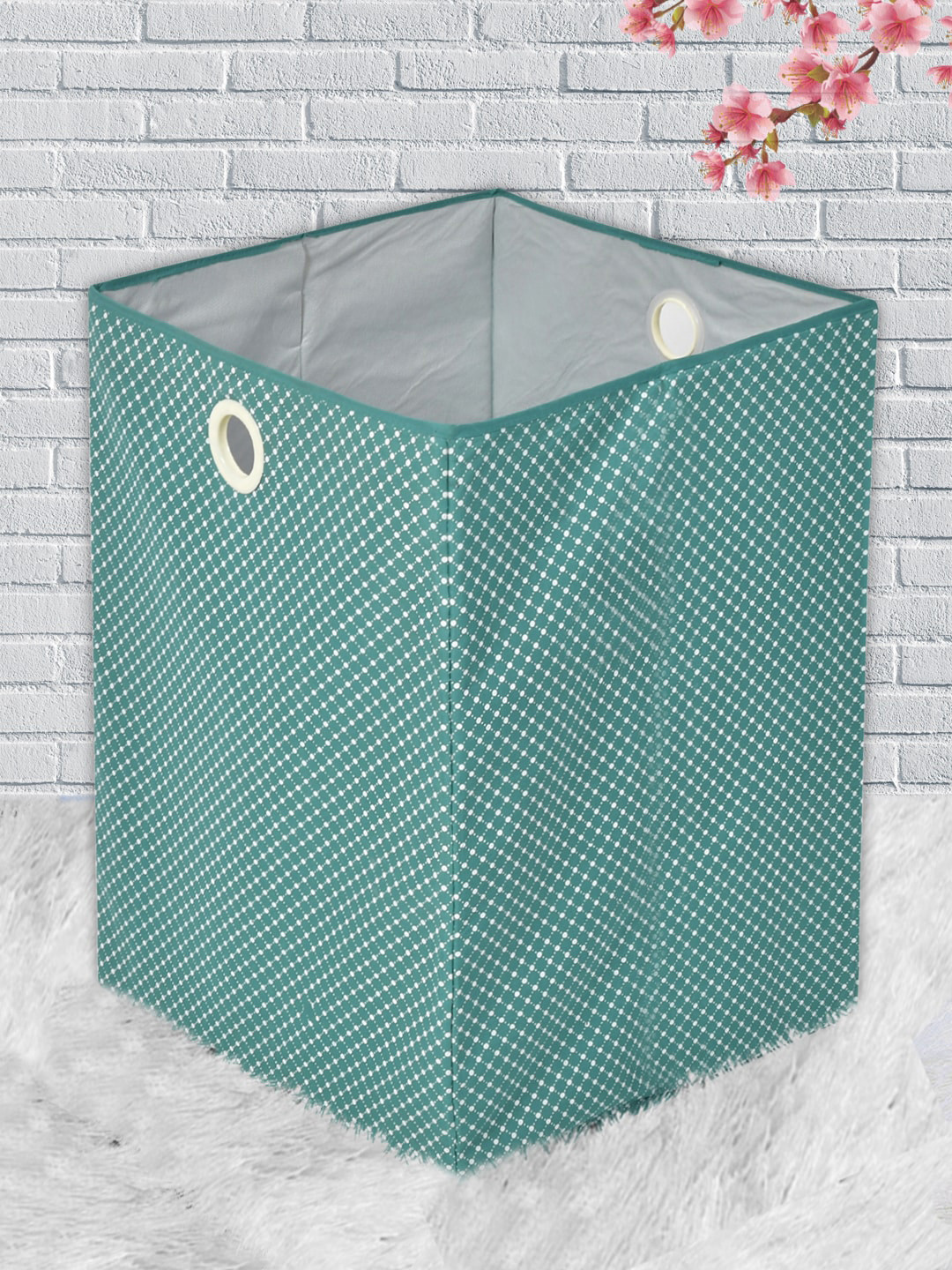Kuber Industries Green & White Printed Cotton Laundry Bag