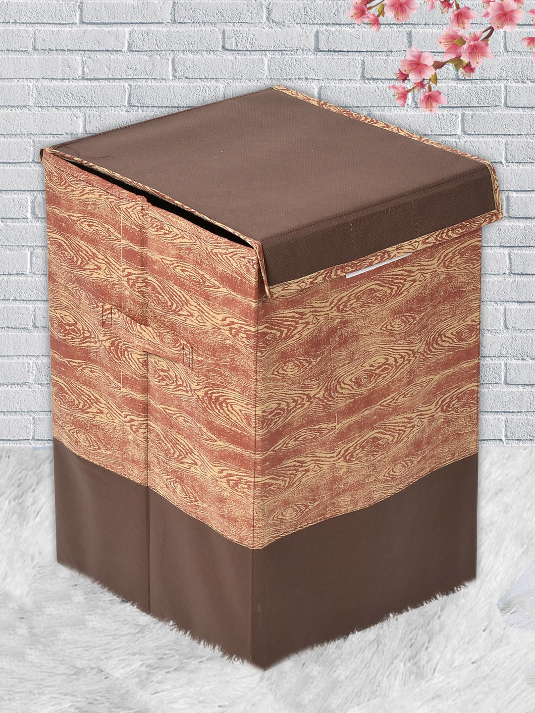 Kuber Industries Brown & Orange Printed Foldable Laundry Bag