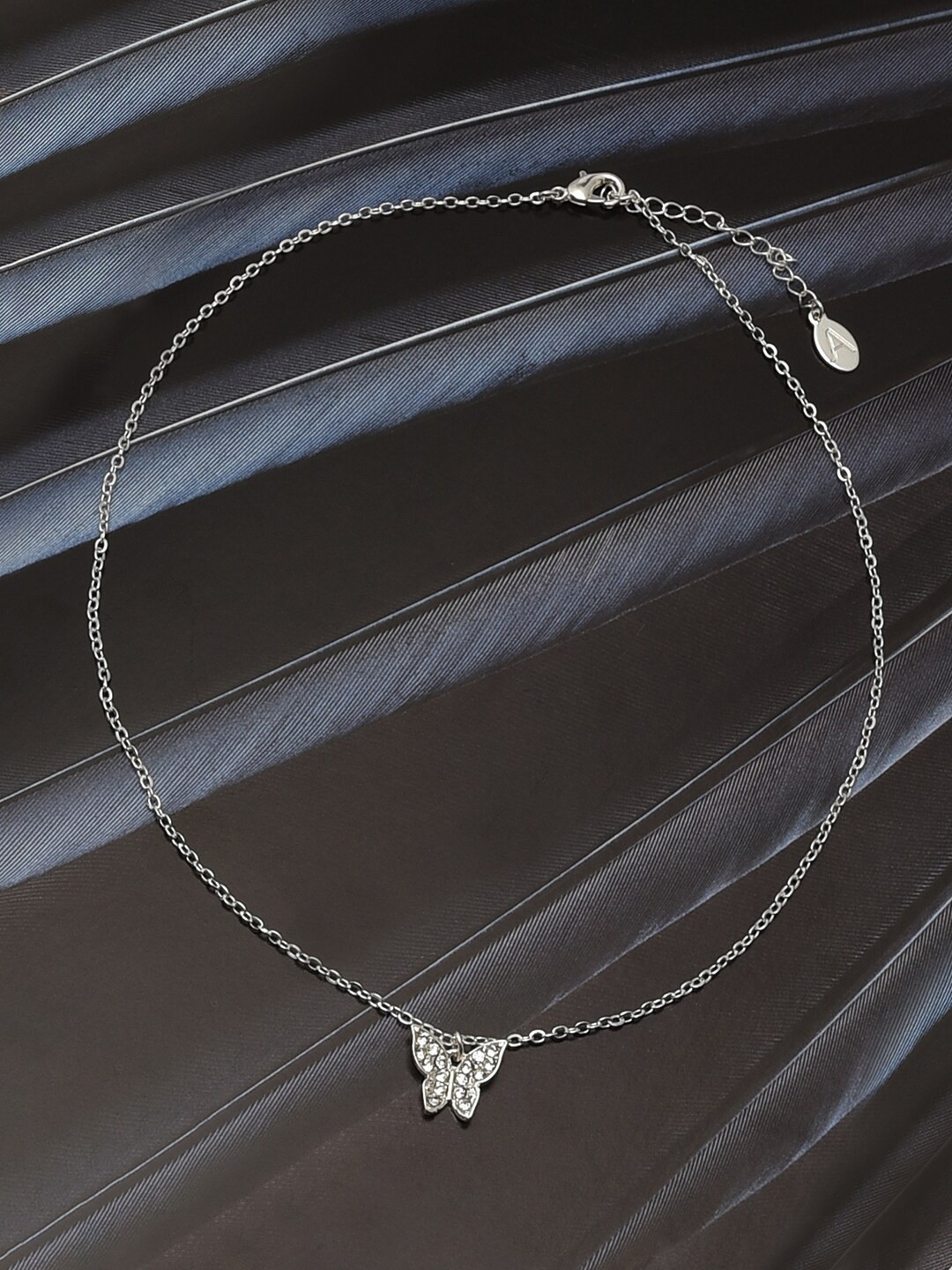 Accessorize Silver-Toned Butterfly Pave Pendant Necklace