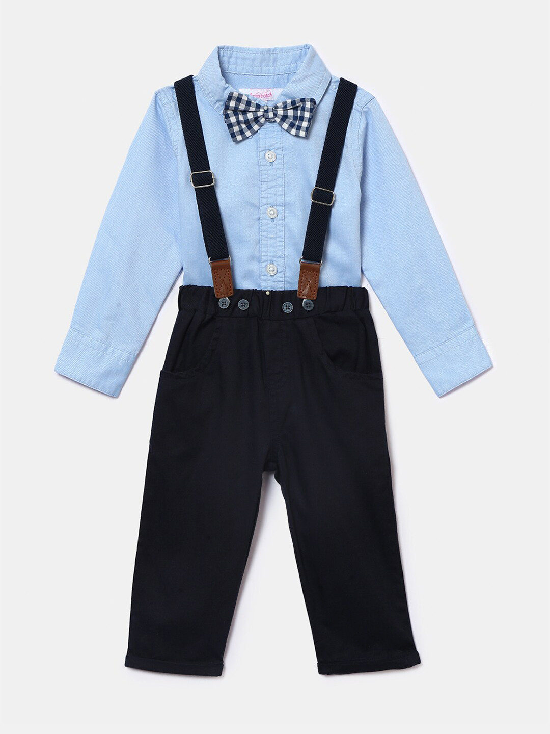 Hopscotch Boys Blue & Black Organic Cotton Shirt with Trousers