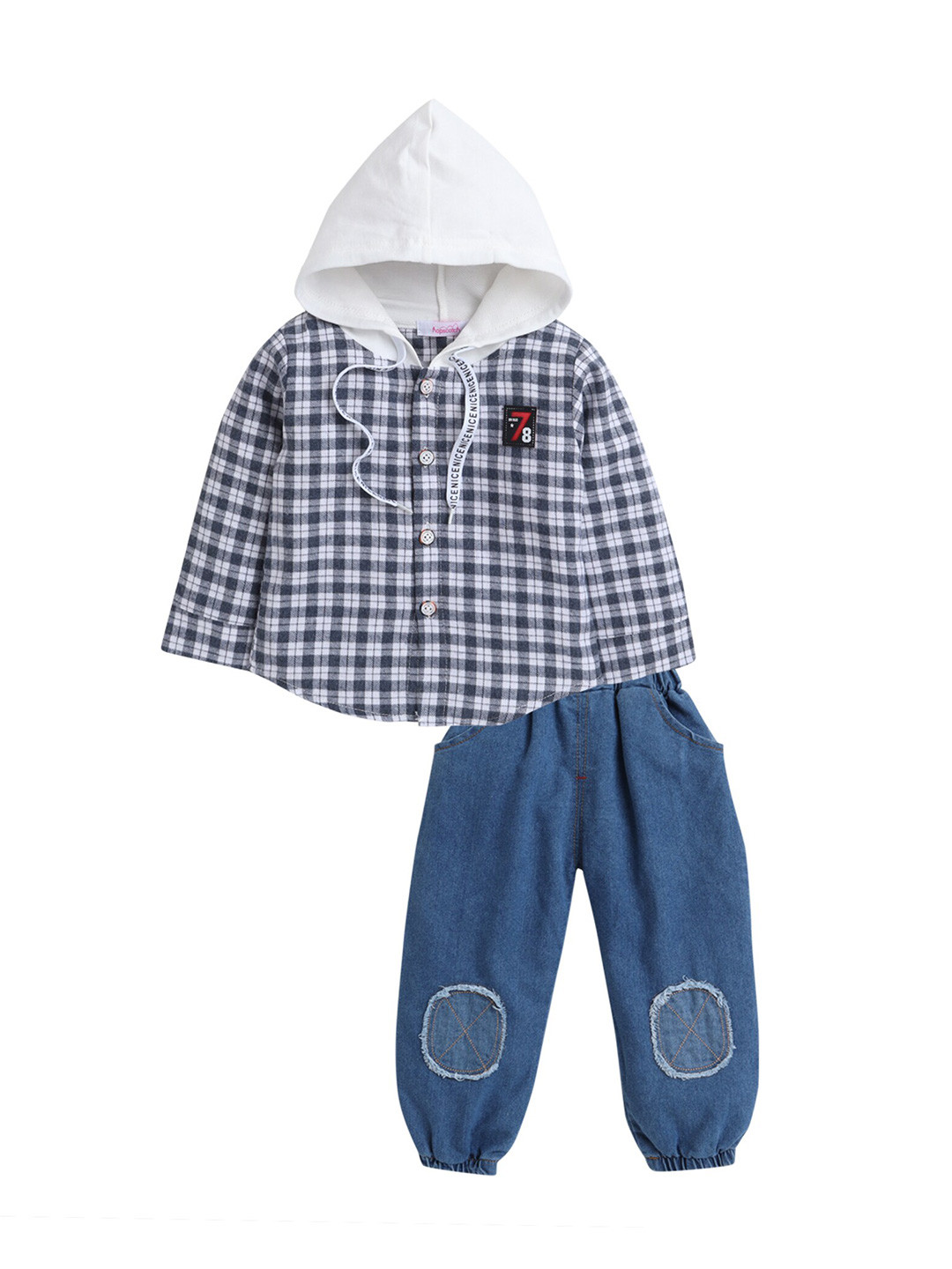 Hopscotch Boys Blue & White Checked Shirt with Trousers