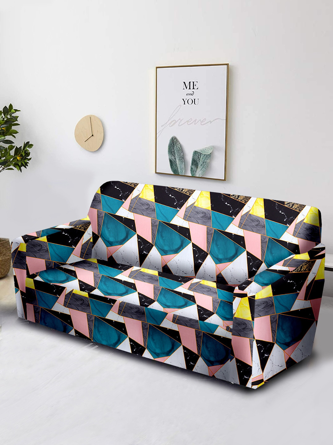 Aura Multi-Coloured Printed 3-Seater Non-Slip Sofa Cover