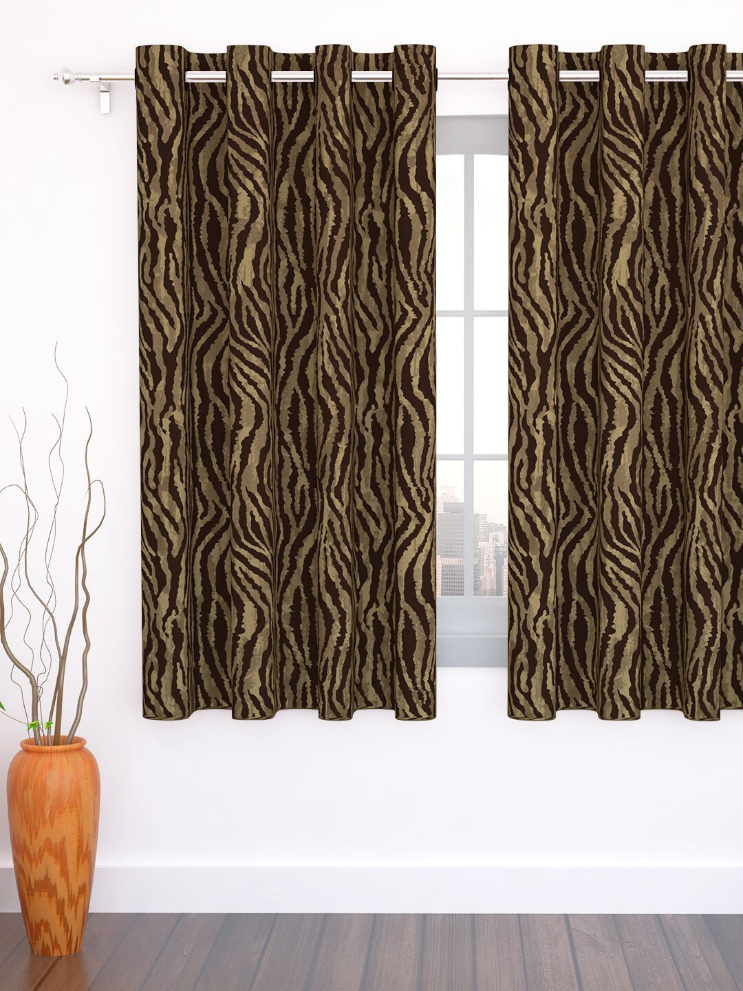 Story@home Coffee Brown & Beige Bloom Collection Jacquard Window Curtain