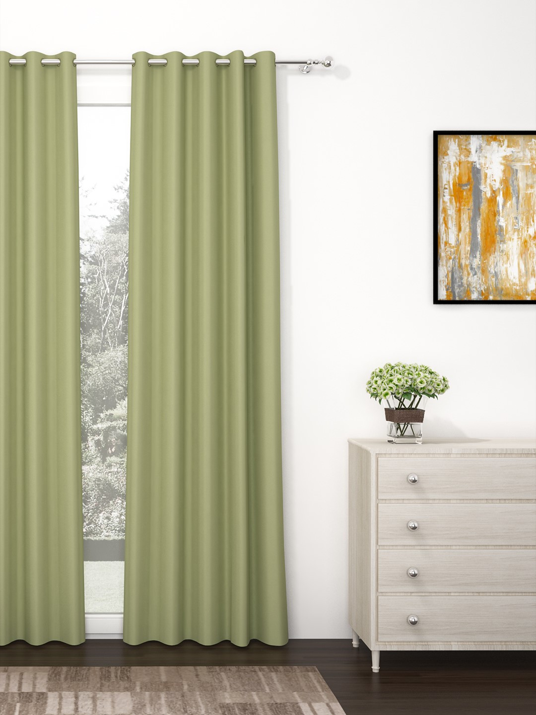 Story@home Olive Green Single Black Out 9 Feet Long Door Curtain
