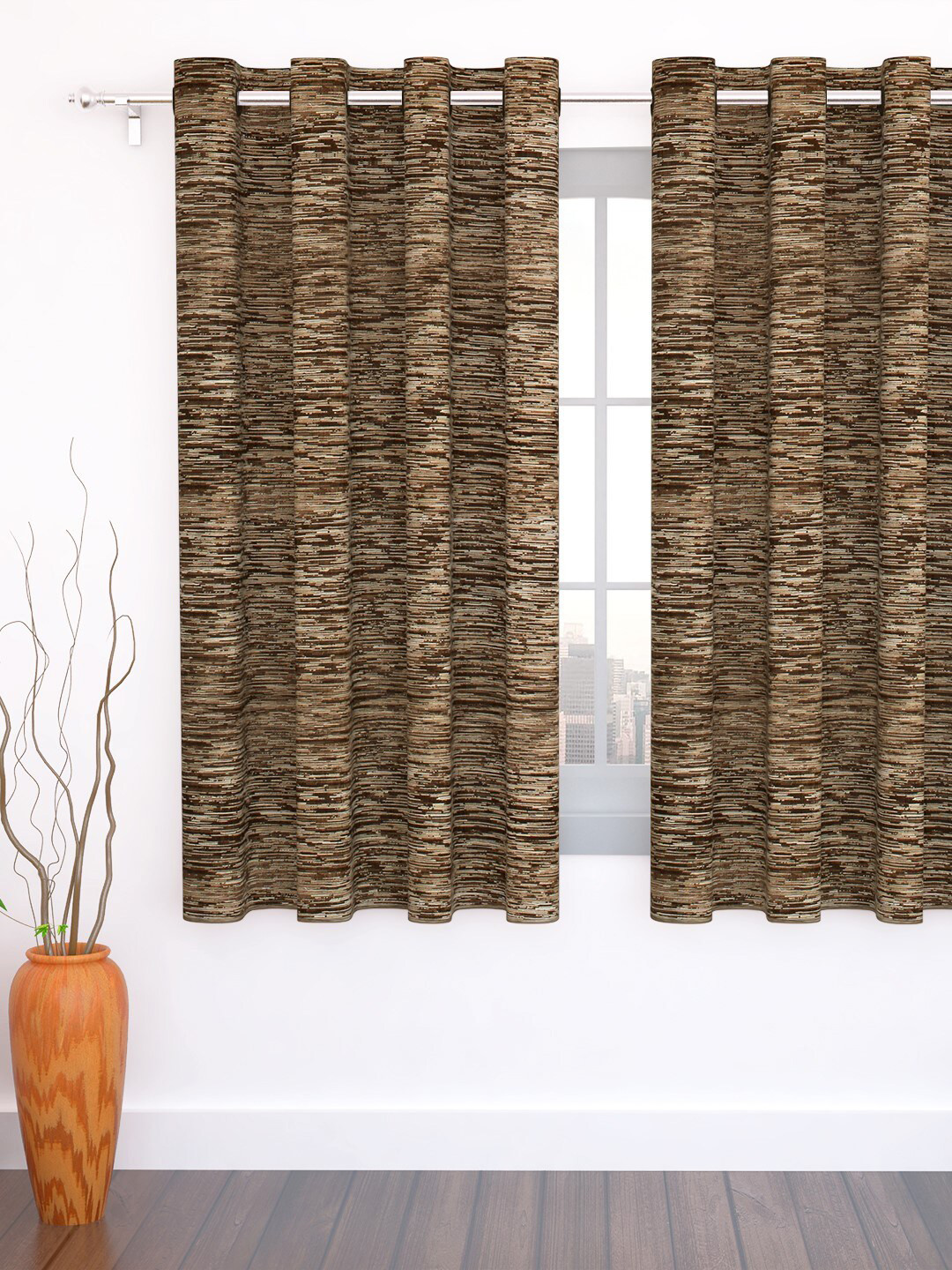 Story@home Brown Abstract Jacquard Window Curtains
