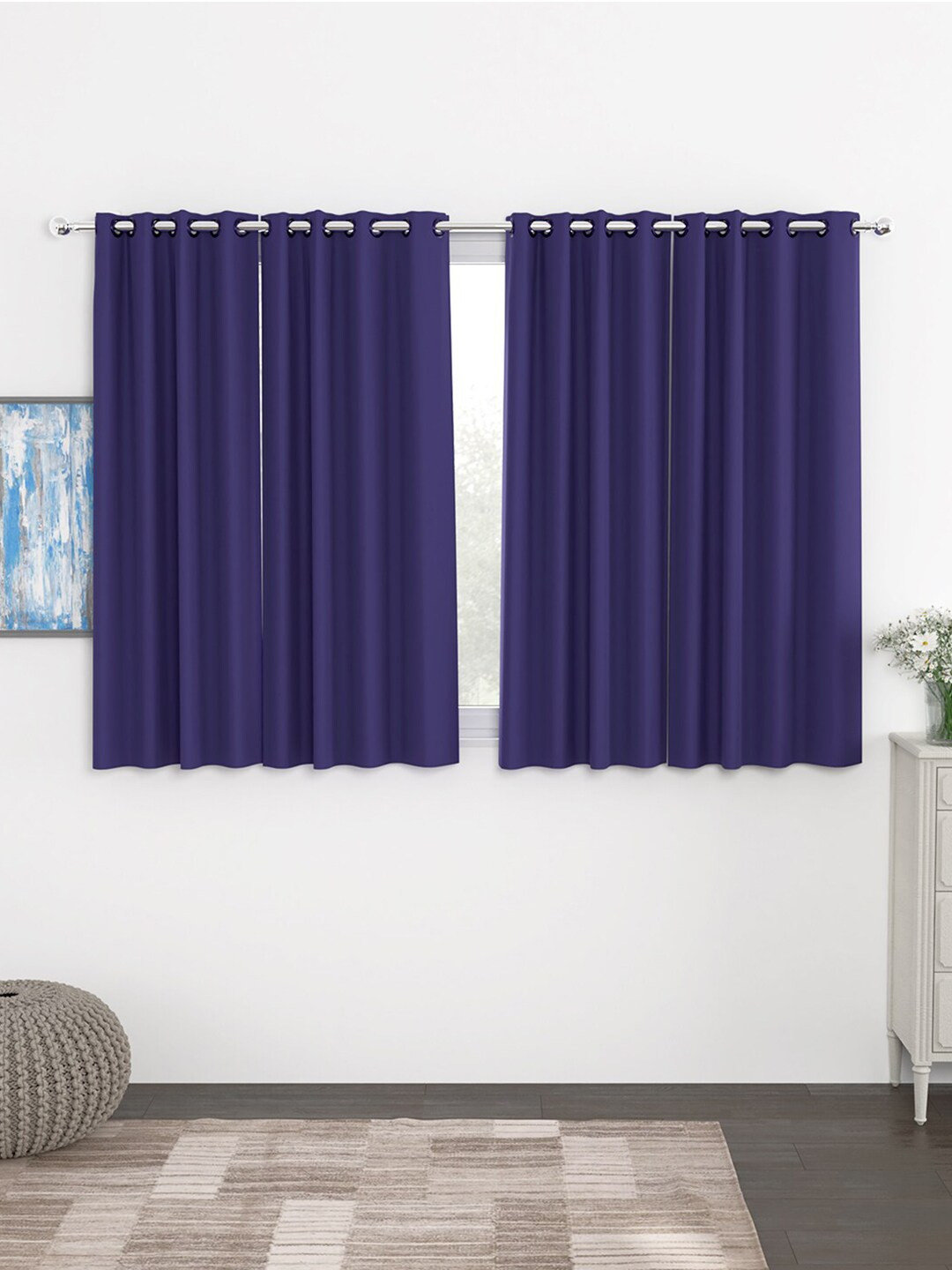 Story@home Purple Set of 4 Black Out Window Curtains