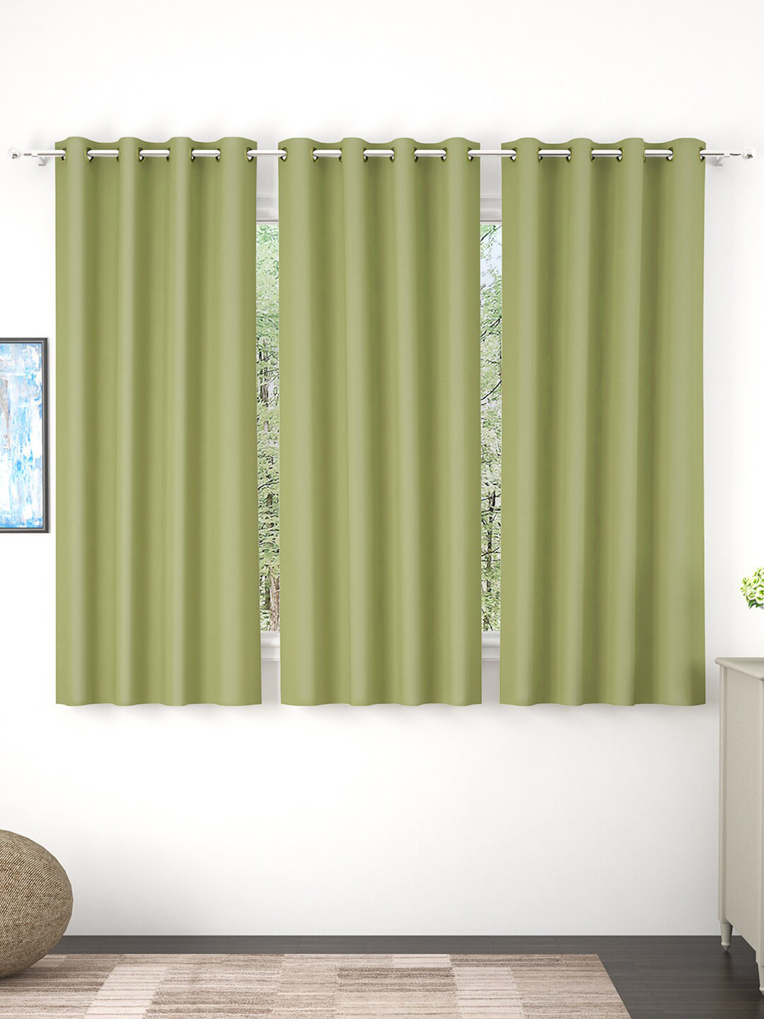 Story@home Pack Of 3  Green Blackout Window Curtains
