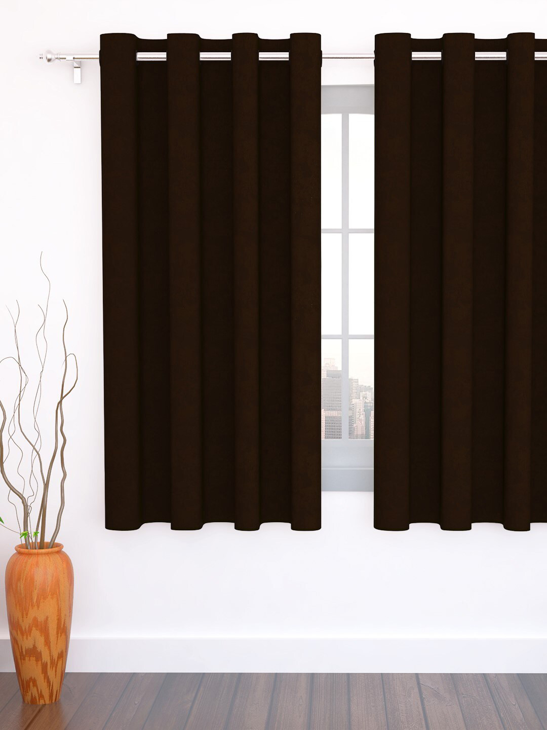 Story@home Brown Solid Jacquard Window Curtains