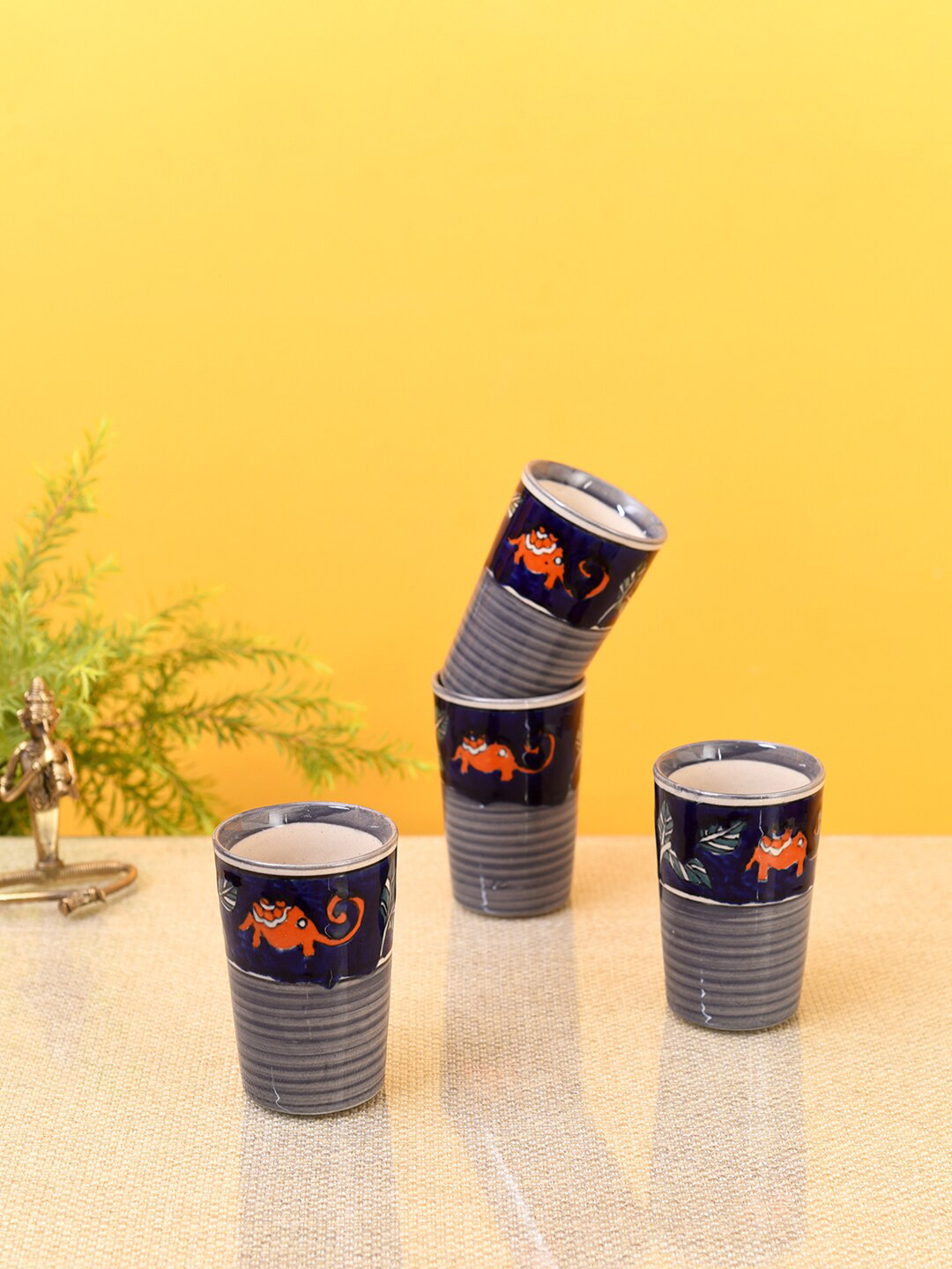 AAKRITI ART CREATIONS Grey Animal Print Ceramic Microwave Safe 4 Piece Kulhad-180ml