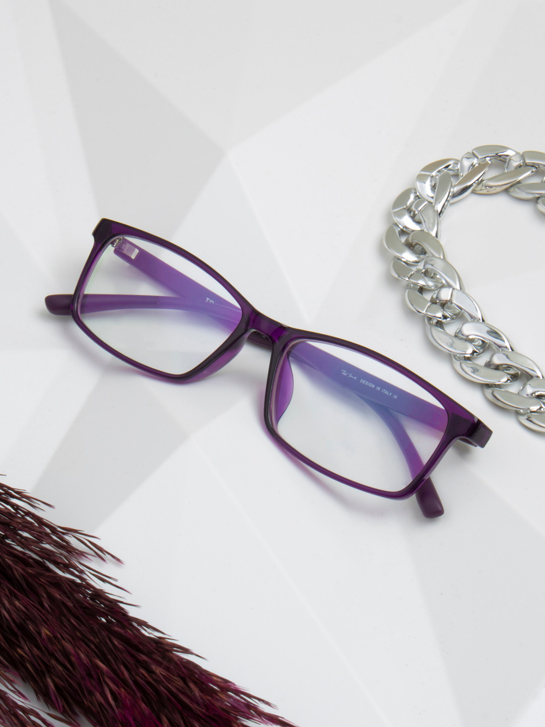 Ted Smith Unisex Purple Full Rim Rectangle Frames Eyeglasses