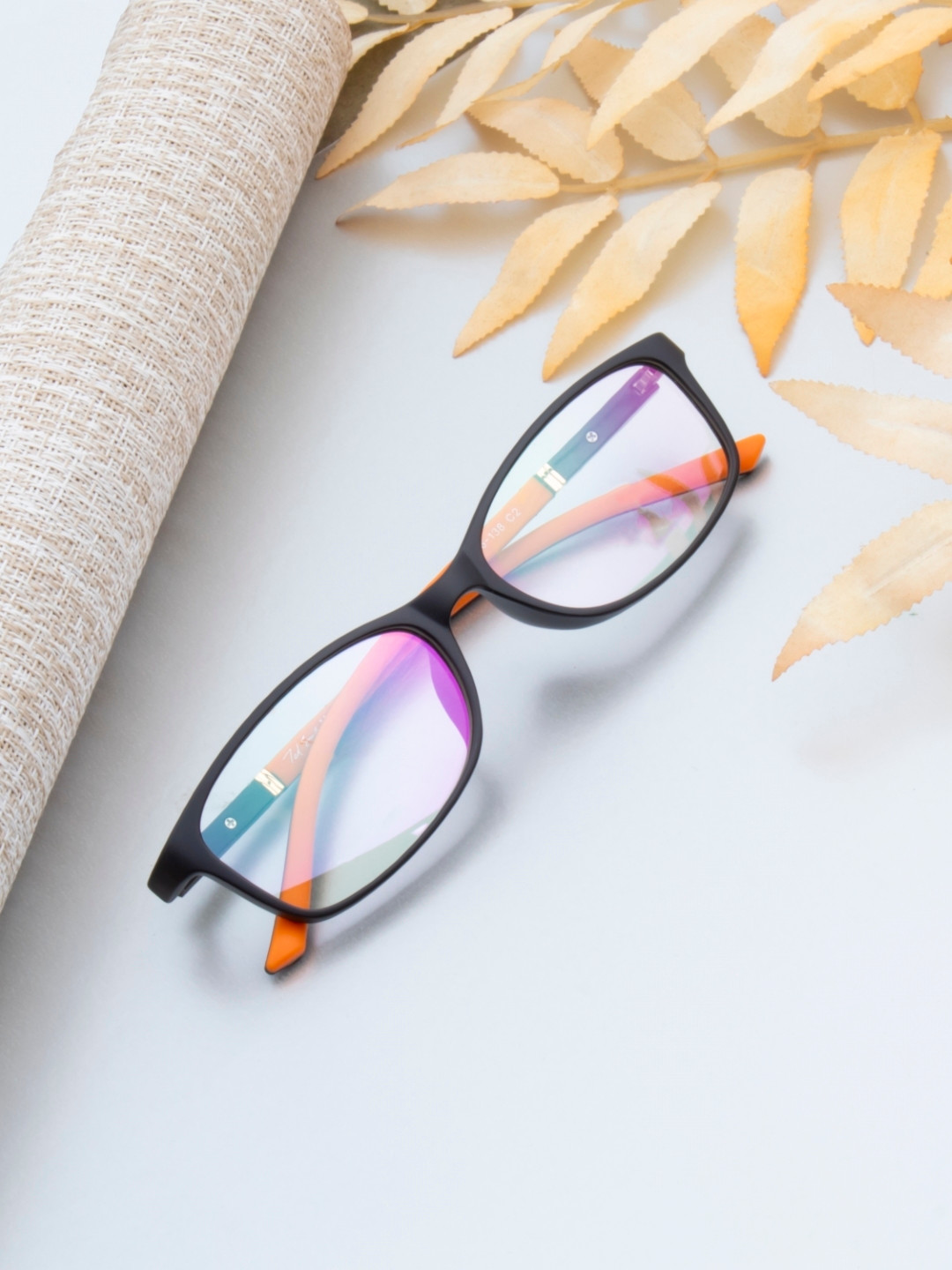 Ted Smith Unisex Black & Orange Full Rim Rectangle Frames Eyeglasses