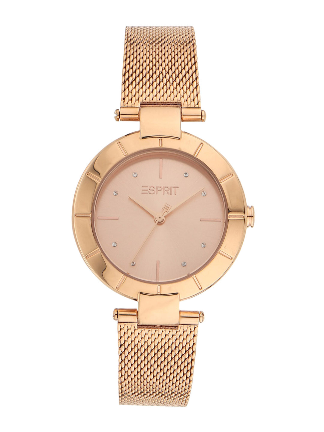 ESPRIT Women Rose Gold-Toned Embellished Dial Stainless Steel Bracelet Style Straps Watch