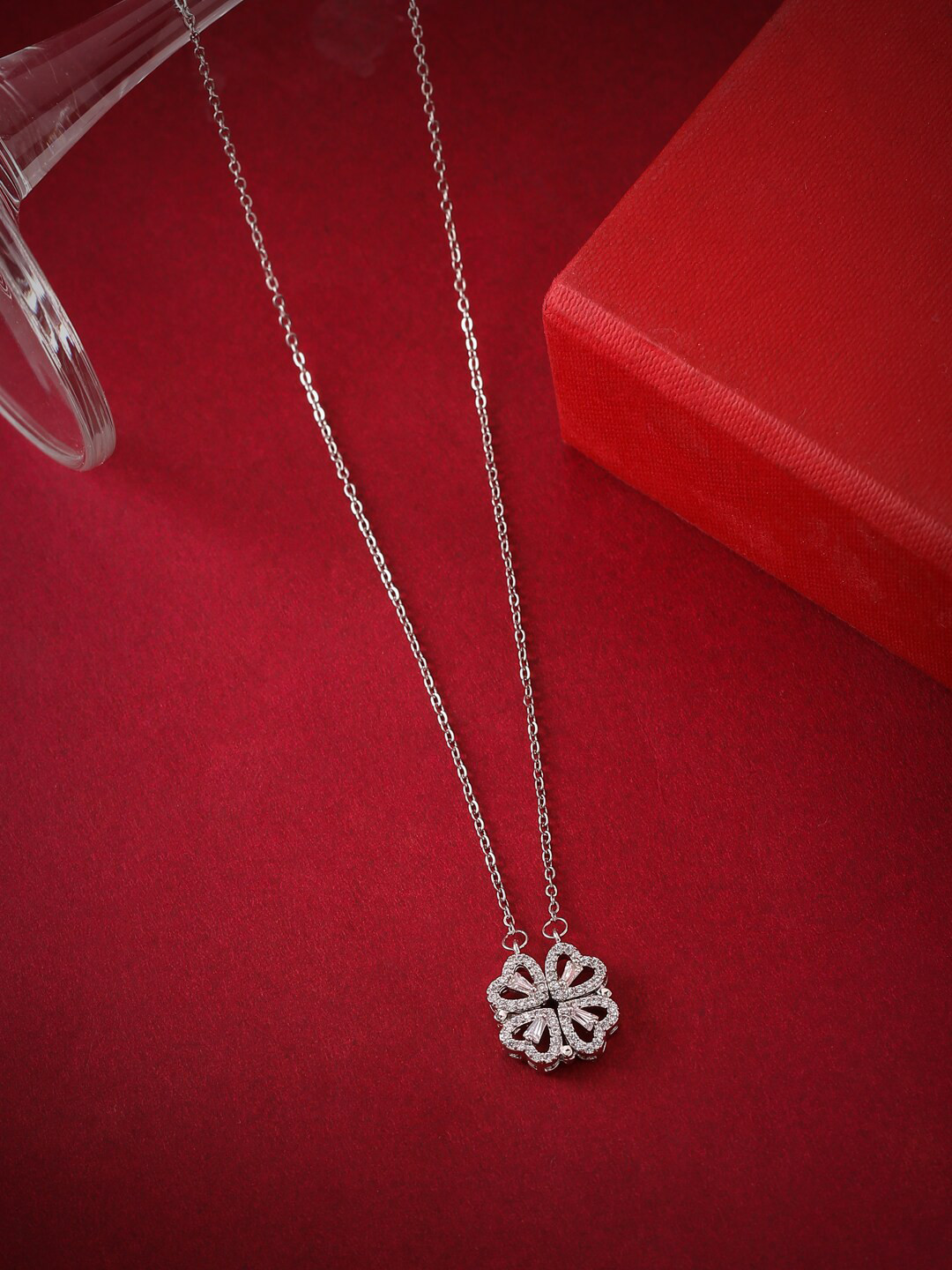 THE AAB STUDIO Silver-Plated AD studded Magnetically Foldable Necklace