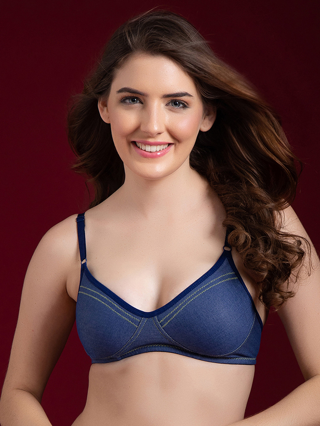 Clovia Non-Padded Wirefree Denim Inspired T-Shirt Bra - Blue