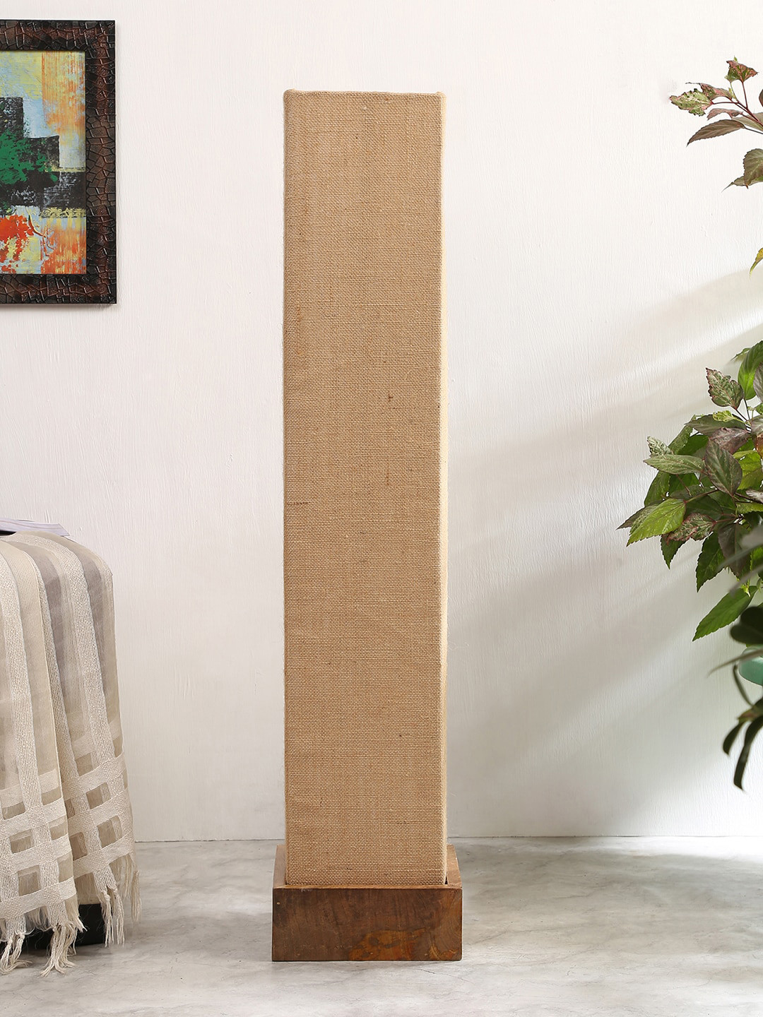 Devansh Beige Jute Square  Natural Wood Floor Lamps