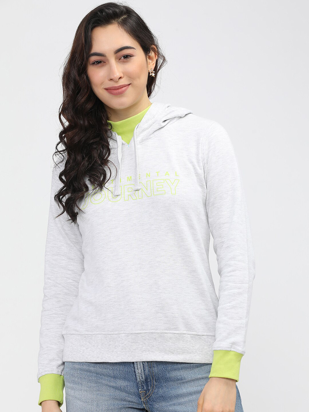 Tokyo Talkies Woman White Printed Hooded Sweatshirt