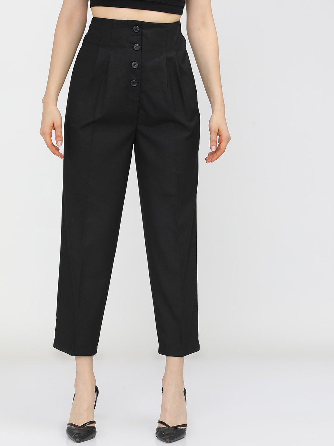 Tokyo Talkies Women Black Pleated Trousers