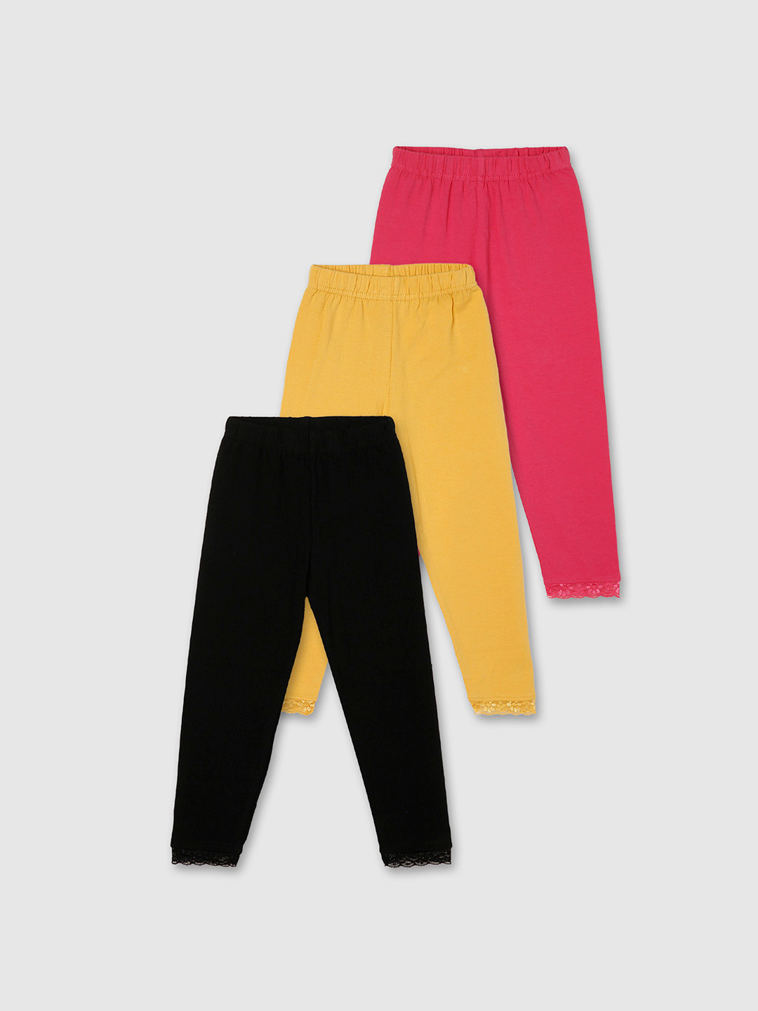 max Girls Pack of 3 Solid Ankle Length Pure Cotton Leggings