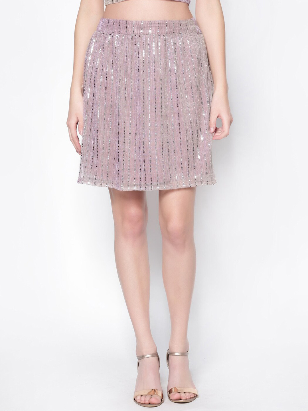 Sera Women Pink & Silver-Coloured Embellished Mini Skirt
