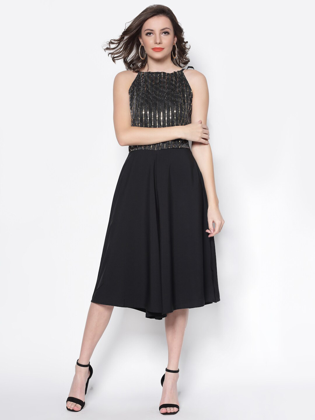 Sera Black & Gold-Toned Basic Jumpsuit with Embellished
