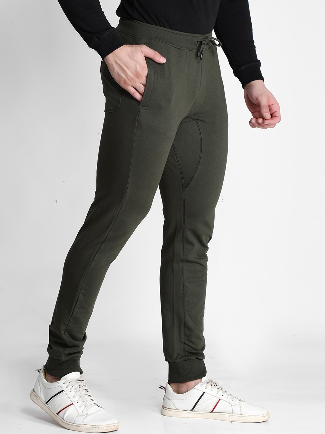 Dream of Glory Inc Men Olive Solid Cotton Relaxed-Fit Joggers