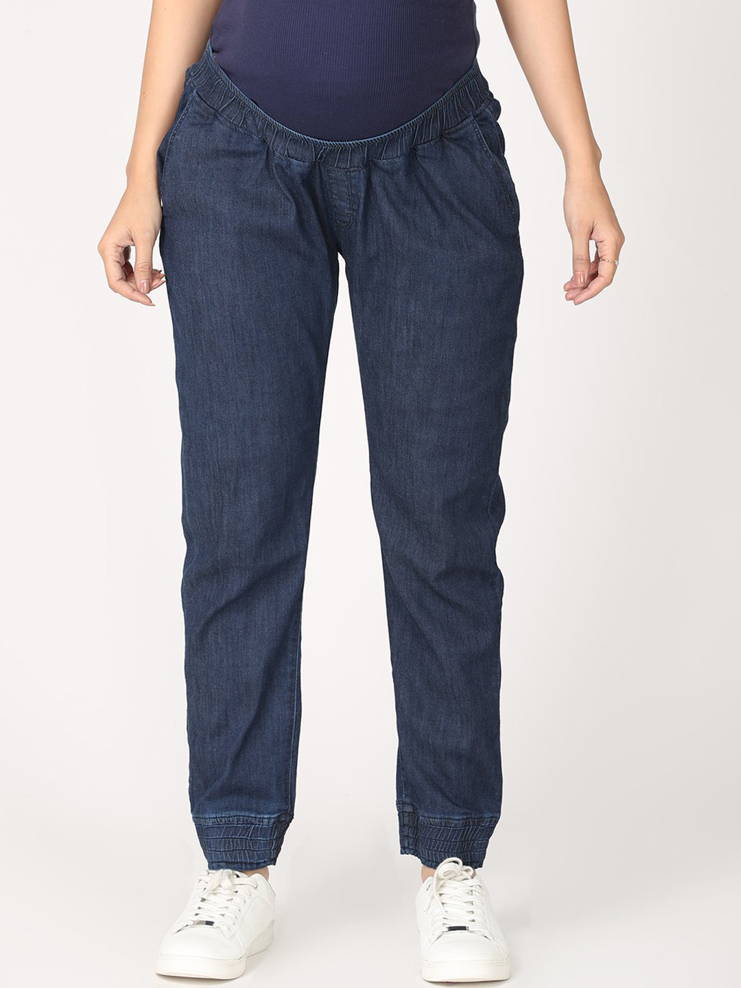 The Mom Store Women Blue Jogger High-Rise Maternity Stretchable Jeans