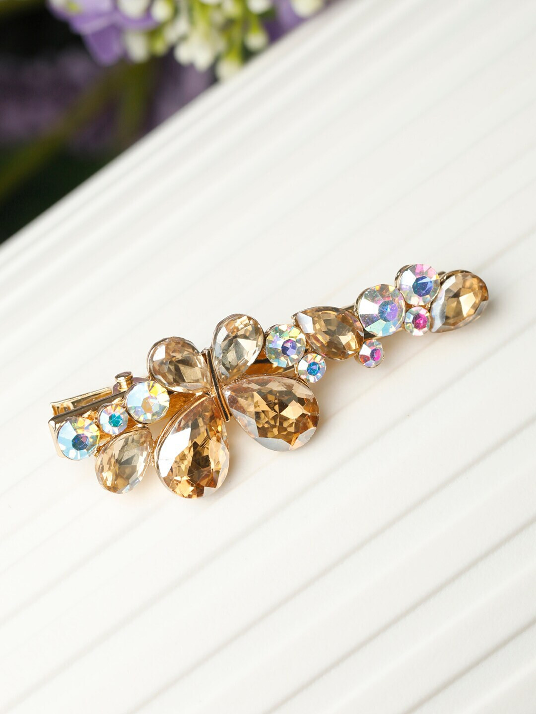 PRITA BY PRIYAASI Women Gold-Toned & Silver-Toned Beaded Alligator Hair Clip