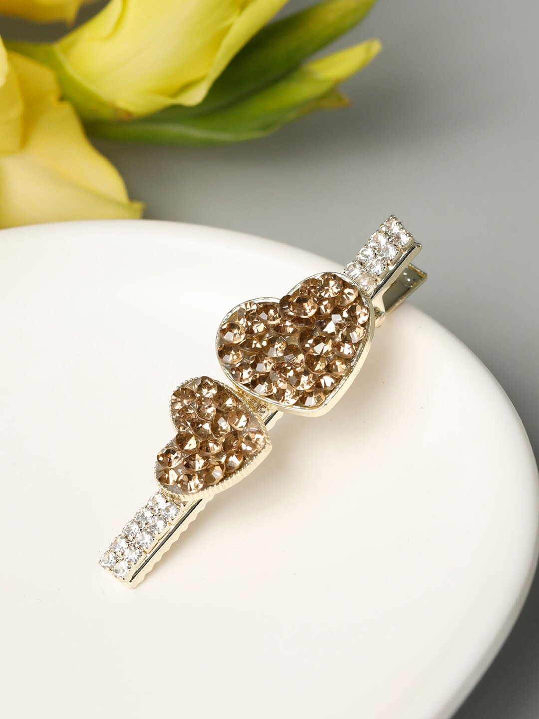 PRITA BY PRIYAASI Women Gold-Toned & Silver-Toned Embellished Heart Alligator Hair Clip