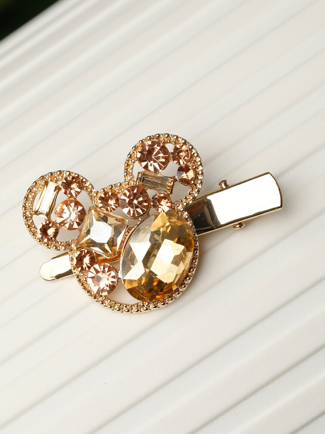 PRITA BY PRIYAASI Women Gold-Toned & Orange Gold Plated Teddy Bear Alligator Hair Clip