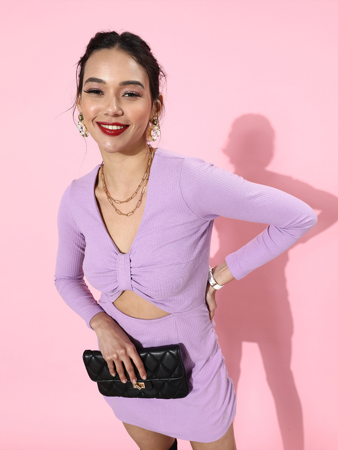 plusS Women Charming Lavender Solid Knitted Dress