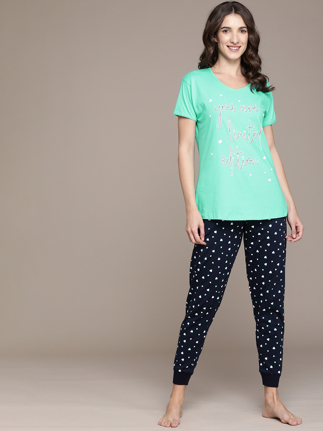 beebelle Women Green & Navy Blue Printed Night suit