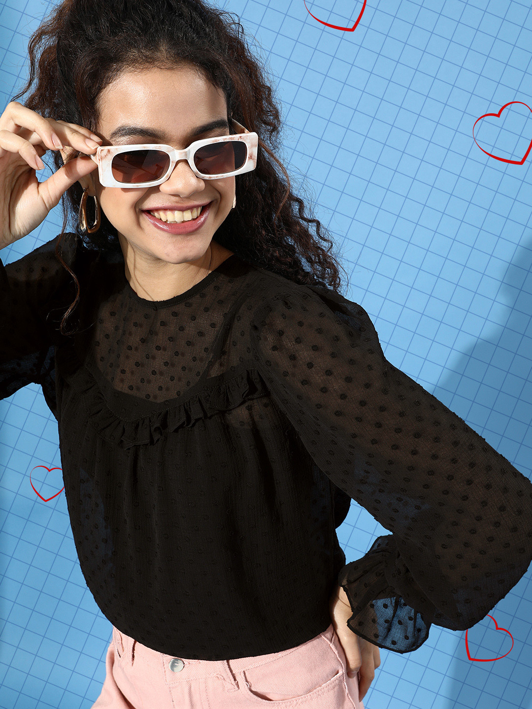 EVERYDAY by ANI Black Sweetheart Neck Puff Sleeved Crop Top