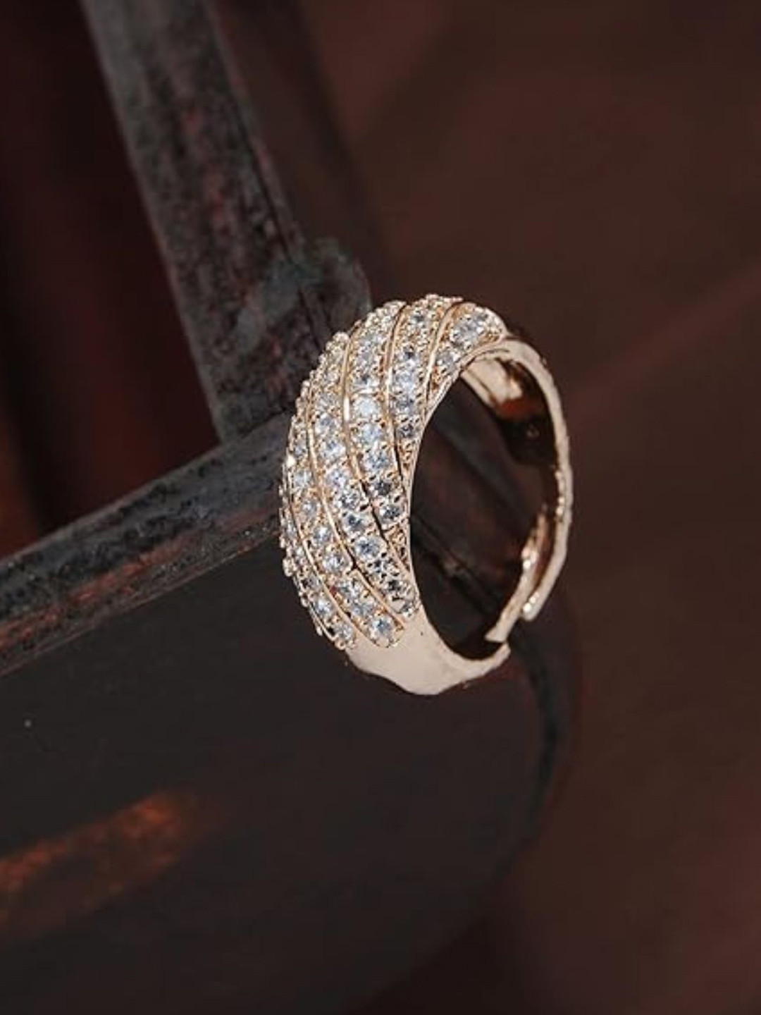 I Jewels White Rose Gold-Plated AD Studded Adjustable Finger Ring