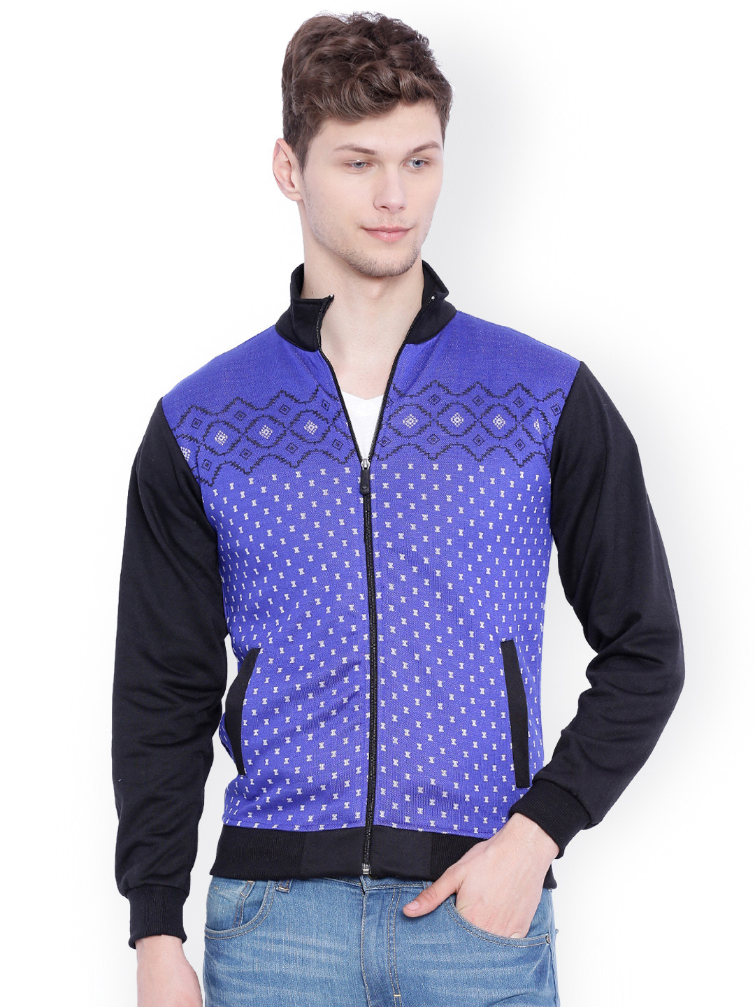Campus Sutra Blue Patterned Sweatshirt