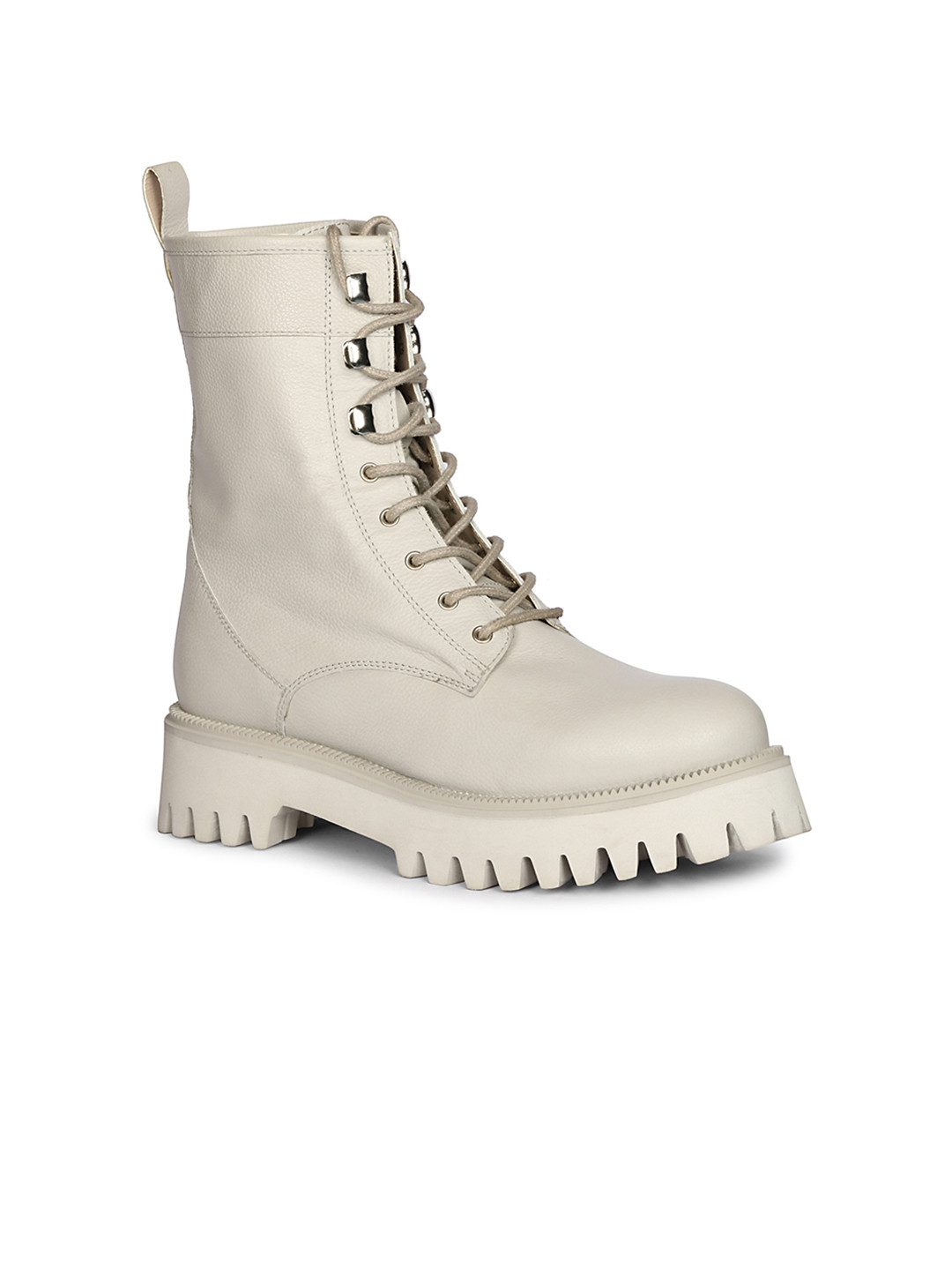 Saint G Cream-Coloured Leather Lace Up High Ankle Boots