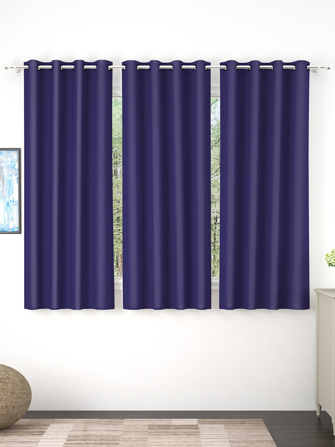 Story@home Set of 3 Violet Faux Silk Solid Window Curtain