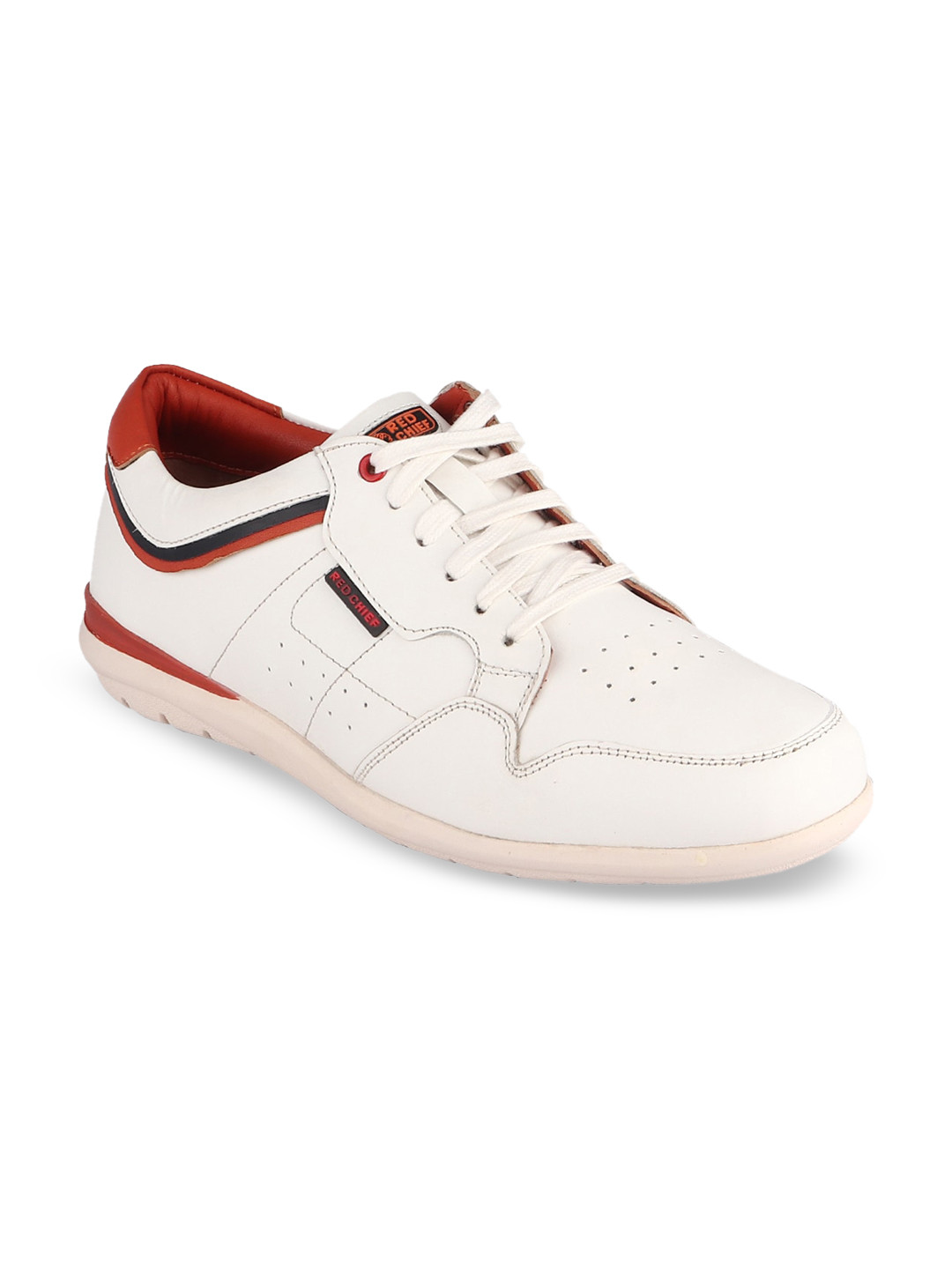 Red Chief Men Off White Perforations Leather Sneakers
