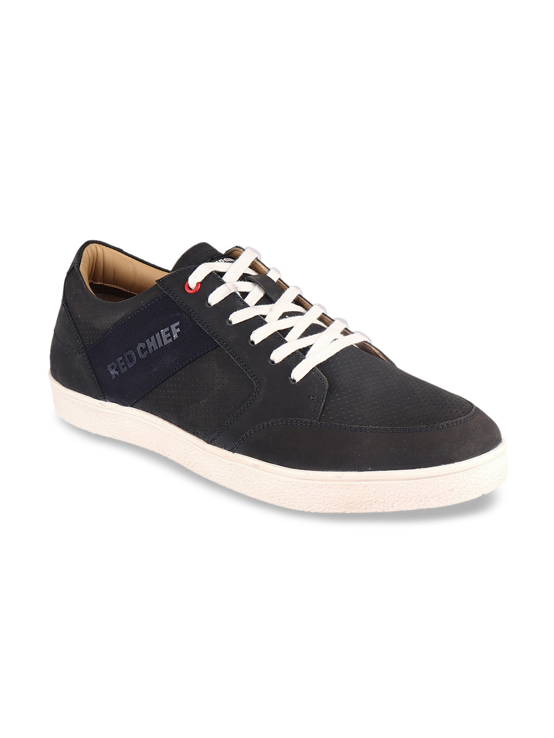 Red Chief Men Black Leather Sneakers