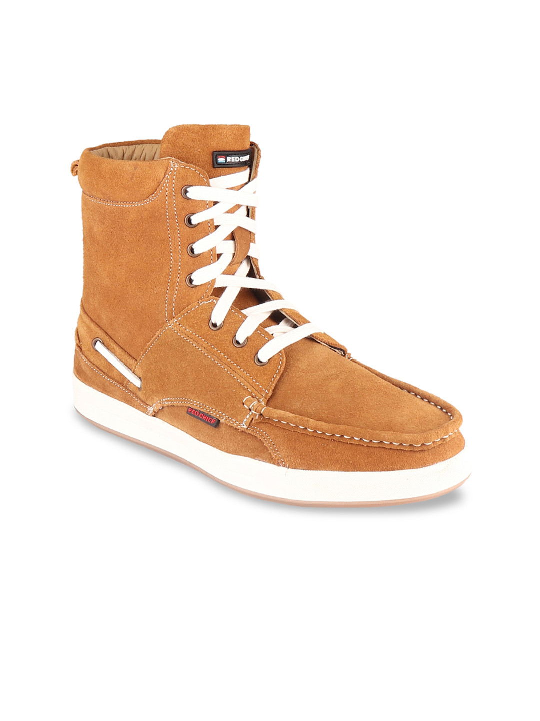Red Chief Men Beige Leather High-Top Flat Boots