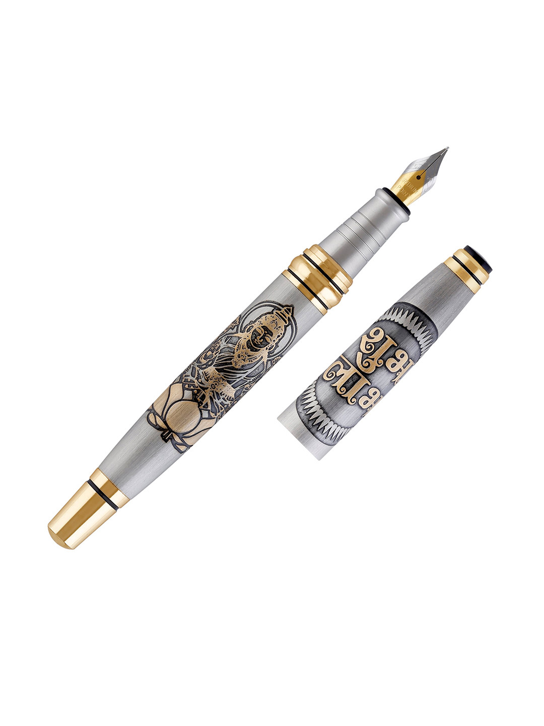 VEA Silver-Toned & Gold-Toned Textured Antique Shubh Labh Ink Pen