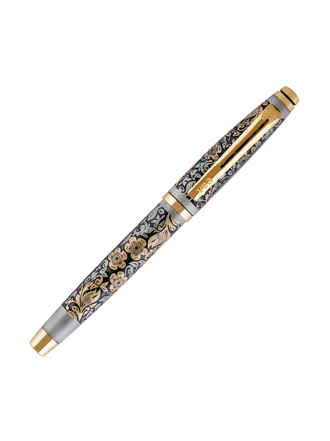 VEA Black & Gold-Toned Floral Printed Antique Rollerball Pen