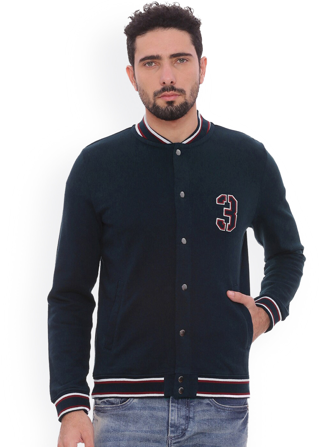 Basics Men Navy Blue Bomber Jacket