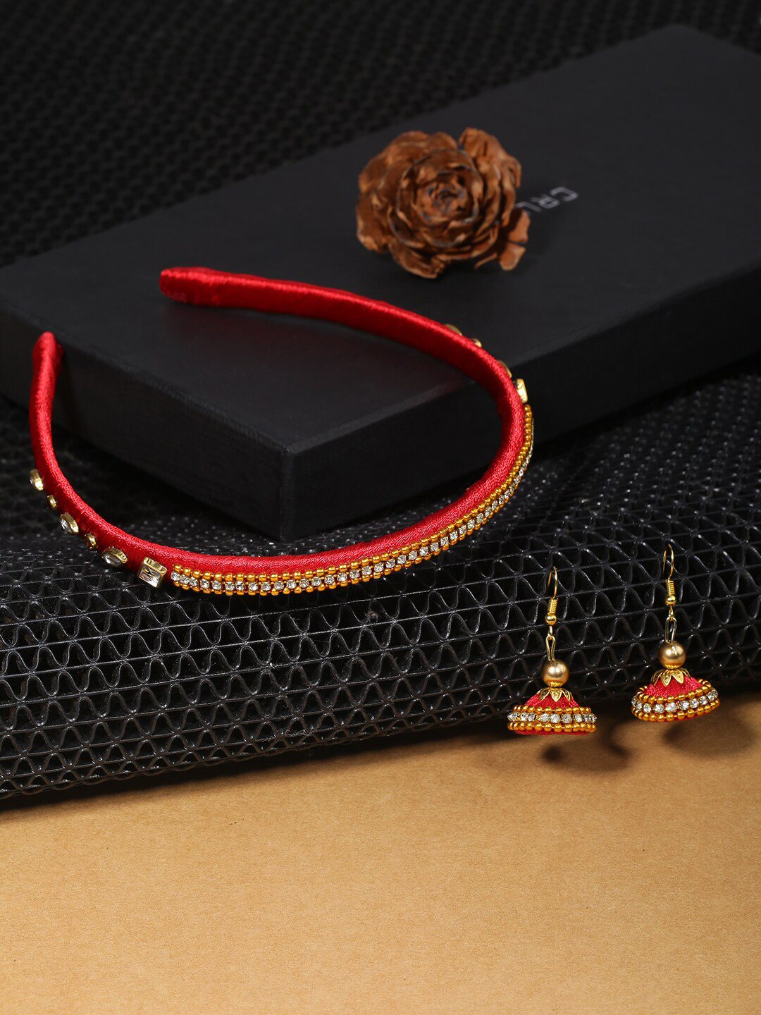 AKSHARA Girls Red & Gold-Toned Set of 2 Beaded Hair Accessory Set
