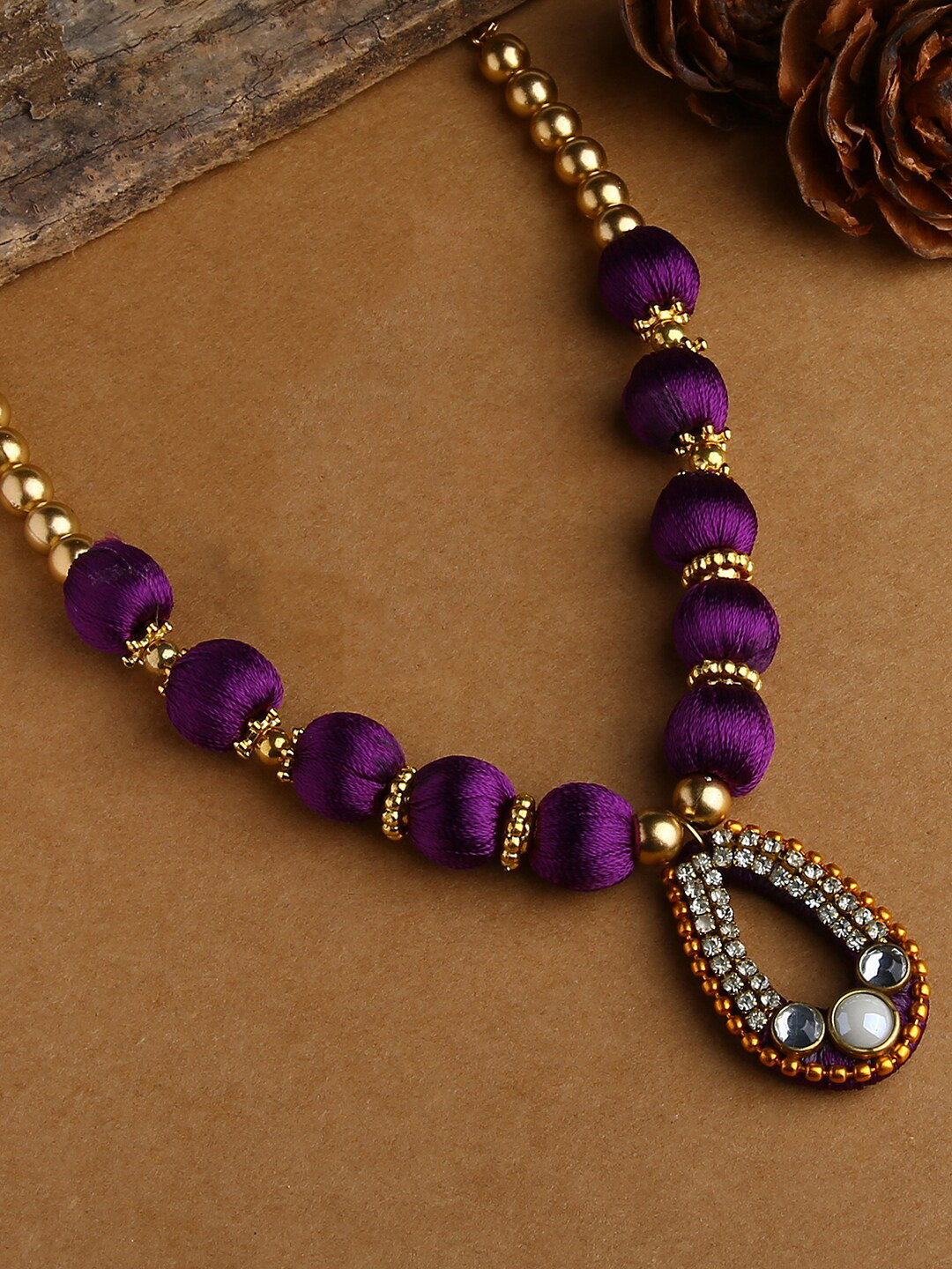 AKSHARA Women Purple & Gold-Toned Beaded Silk Thread Handcrafted Necklace