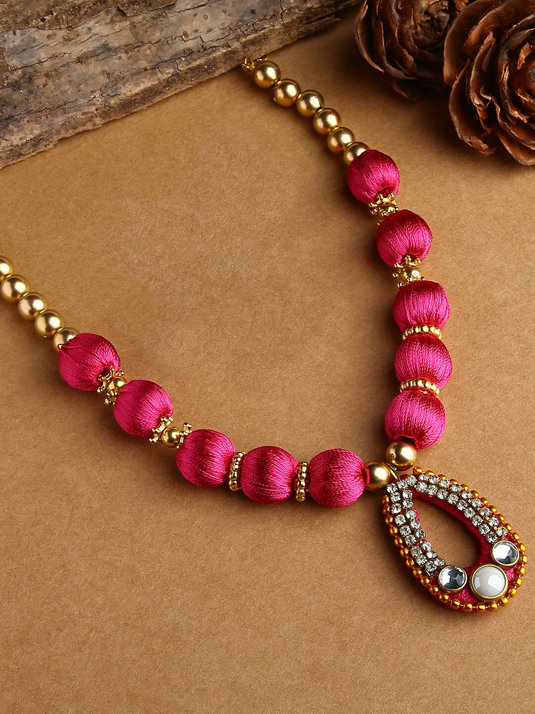 AKSHARA Pink & Gold-Plated Silk Thread Necklace