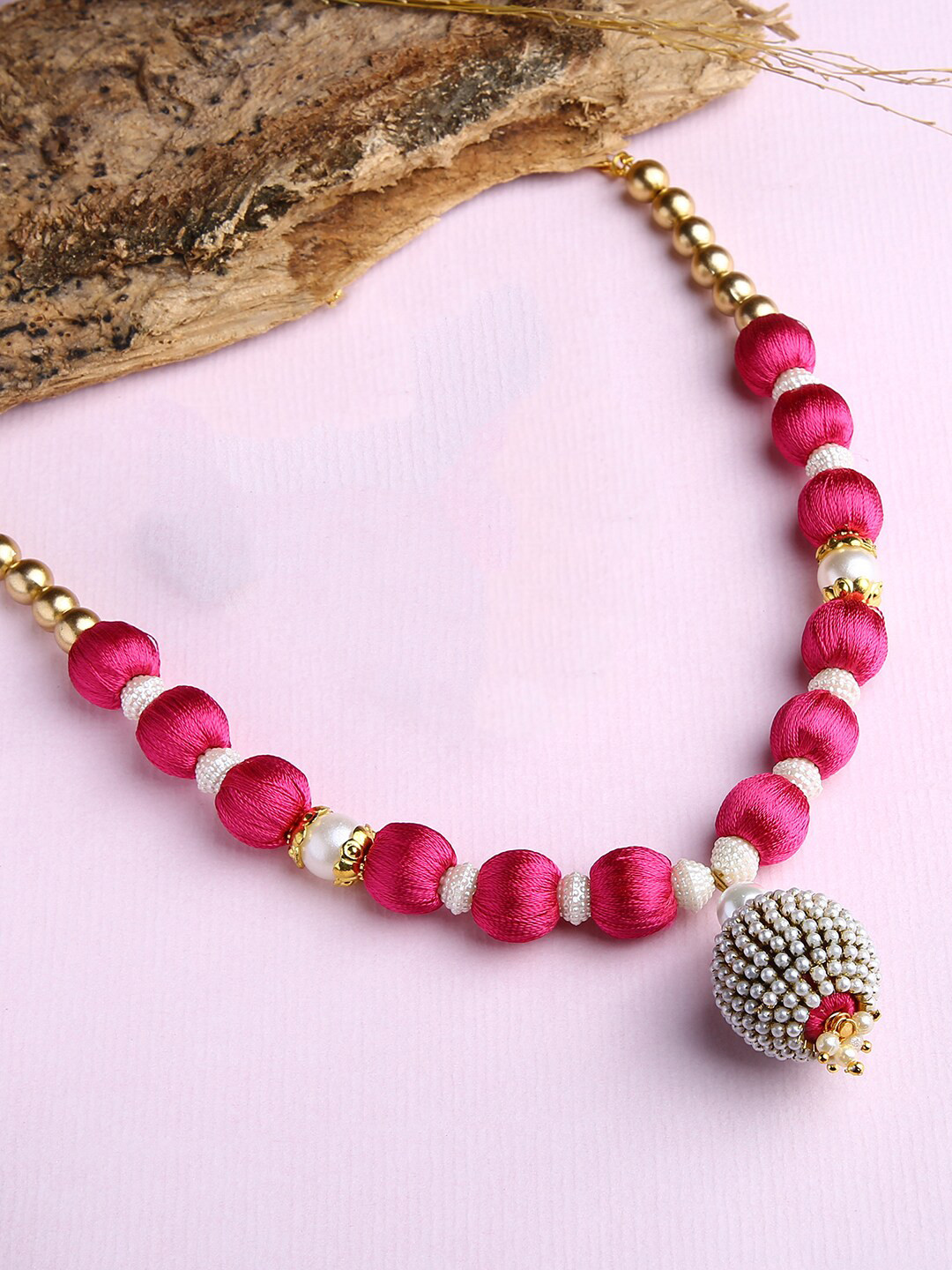 AKSHARA Pink & Gold-Plated Silk Thread Necklace