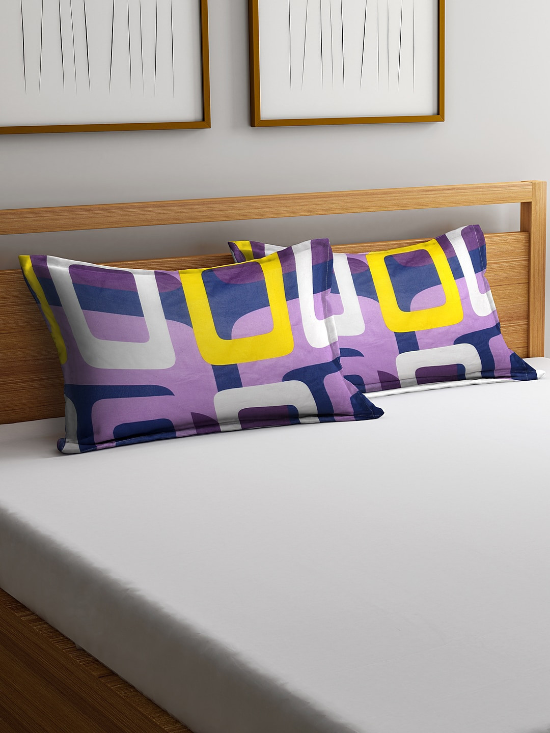 HOSTA HOMES Set Of 2 Purple & Yellow Printed Pure Cotton Pillow Covers