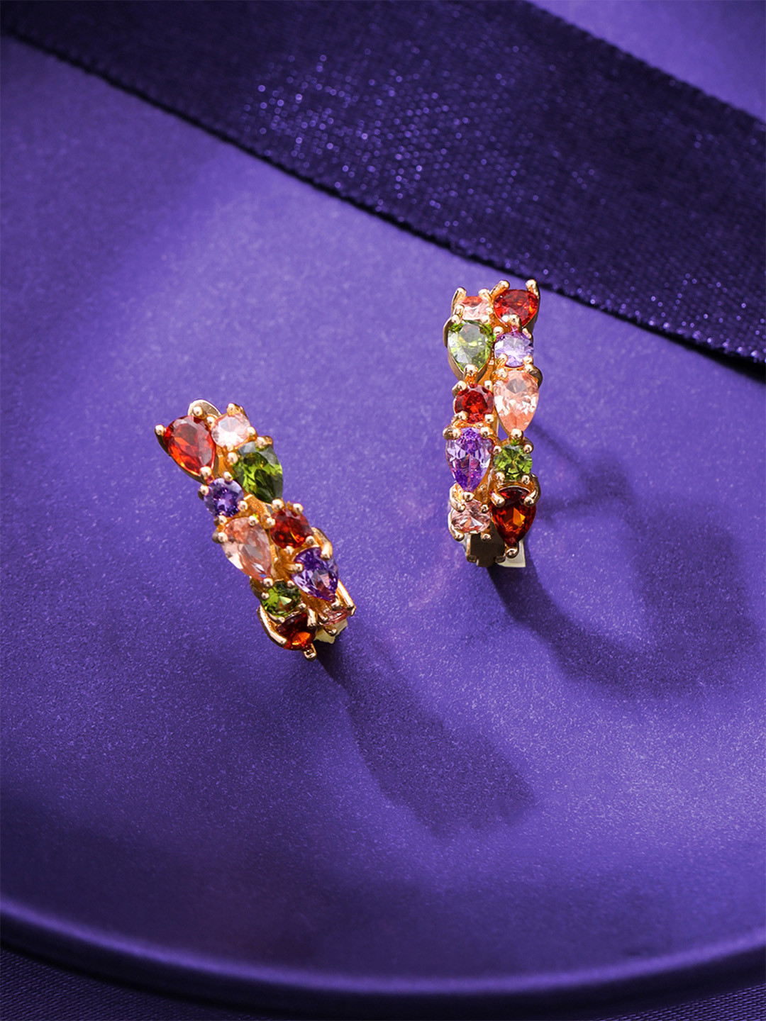 Yellow Chimes Gold-Toned Contemporary  CZ Studded Hoop Studs Earrings